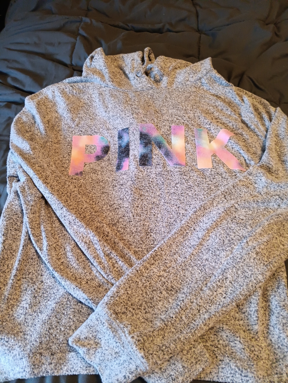 PINK Lightweight Hooded Pullover - Heather Gray with Rainbow Logo